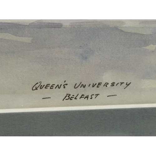 295C - R. G. Mulree. A large watercolour drawing. Queen’s University, Belfast. 61x30cm. Frame 85x53cm