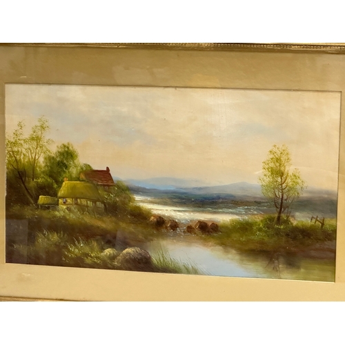 295F - A pair of Early 20th Century oil paintings. In gilt frames. 45x25cm. Frame 64x45cm.