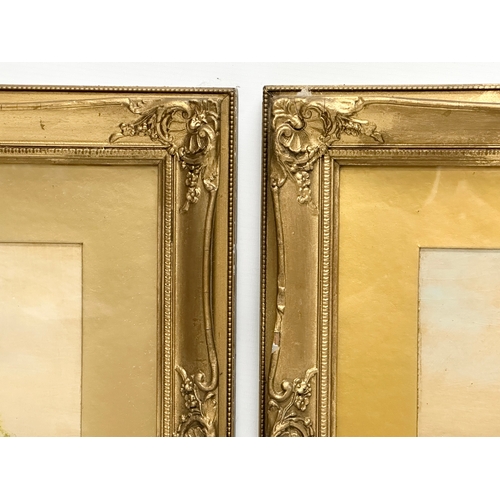 295F - A pair of Early 20th Century oil paintings. In gilt frames. 45x25cm. Frame 64x45cm.