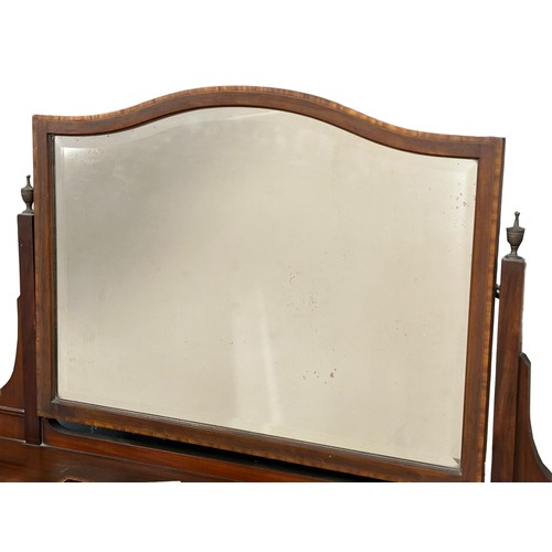 1099 - An Early 20th Century Sheraton revival inlaid mahogany dressing table. Edwardian. 99x56x143cm(4)