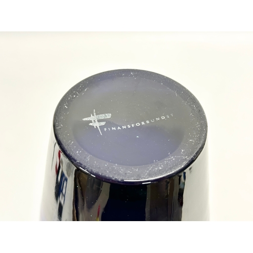 72 - A large Danish cobalt blue glass vase. Finansforbundet. 37cm