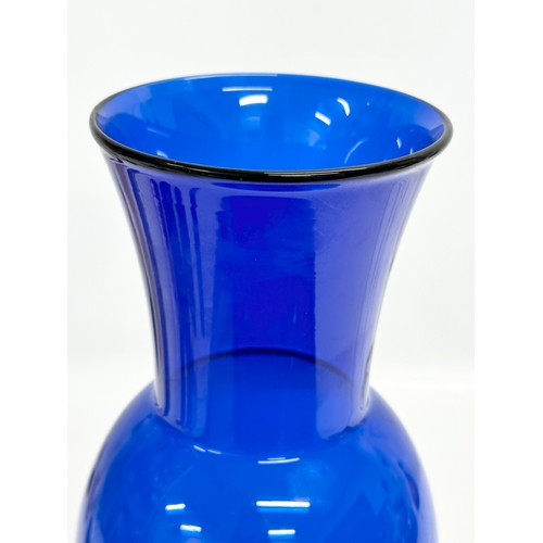 72 - A large Danish cobalt blue glass vase. Finansforbundet. 37cm