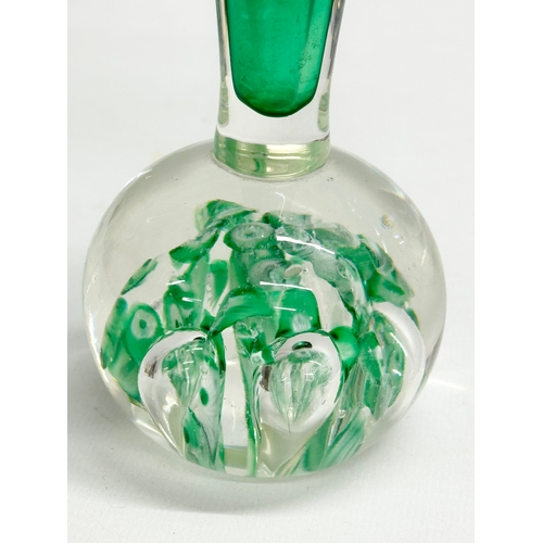 181 - A Mid 20th Century Japanese art glass vase. Bristol Green handkerchief with a millefiori style base.... 