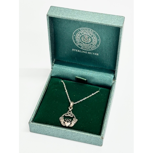 481 - A sterling silver Claddagh necklace. 27.5cm closed.