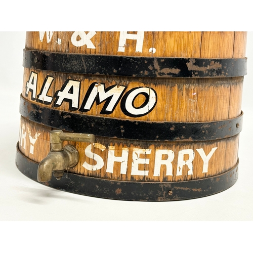 60 - A Williams & Humbert oak Dry Sherry barrel dispenser. Alamo Dry Sherry. With brass tap. 27x20cm