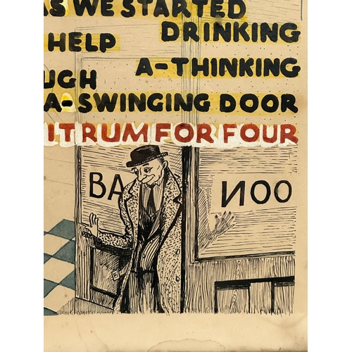 97 - A signed pen and wash “The Rum Party” Early/Mid 20th Century. Cartoonist artwork. 54x38cm