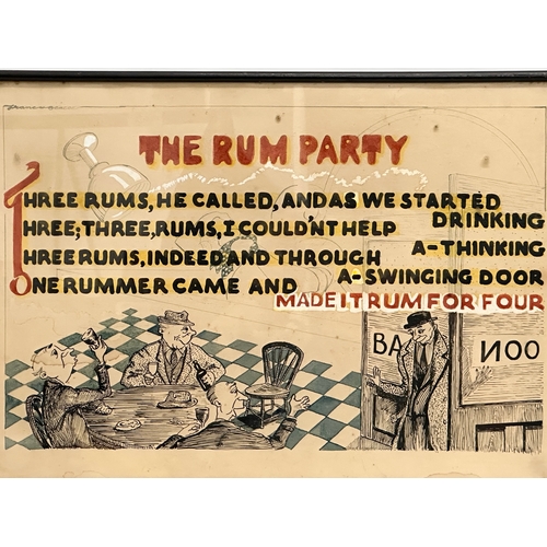 97 - A signed pen and wash “The Rum Party” Early/Mid 20th Century. Cartoonist artwork. 54x38cm