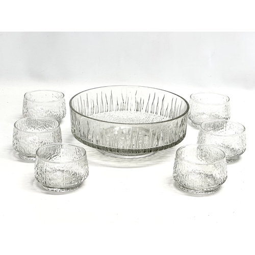 422 - A Mid Century textured glass dessert set. Punch bowl and 6 matching glasses.