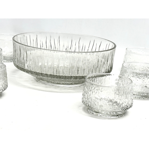 422 - A Mid Century textured glass dessert set. Punch bowl and 6 matching glasses.