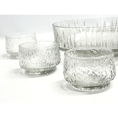 422 - A Mid Century textured glass dessert set. Punch bowl and 6 matching glasses.