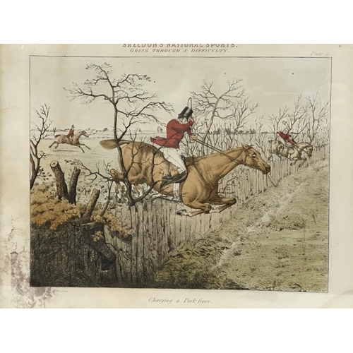 102 - Henry Alken (1785-1851) A set of 4 Early 19th Century coloured hunting etchings. Sheldon’s National ... 