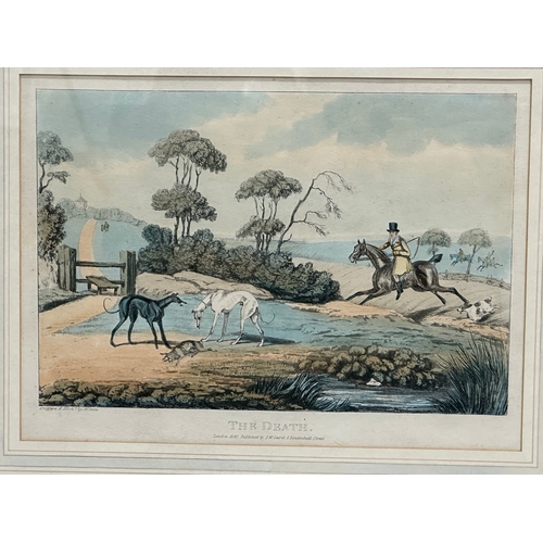 103 - Henry Alken (1785-1851) A set of 3 Early 19th Century coloured hunting etchings. Going Out, The Deat... 