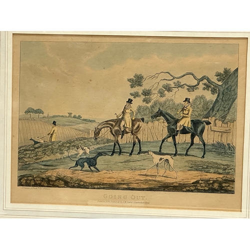 103 - Henry Alken (1785-1851) A set of 3 Early 19th Century coloured hunting etchings. Going Out, The Deat... 