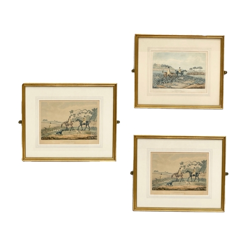 103 - Henry Alken (1785-1851) A set of 3 Early 19th Century coloured hunting etchings. Going Out, The Deat... 