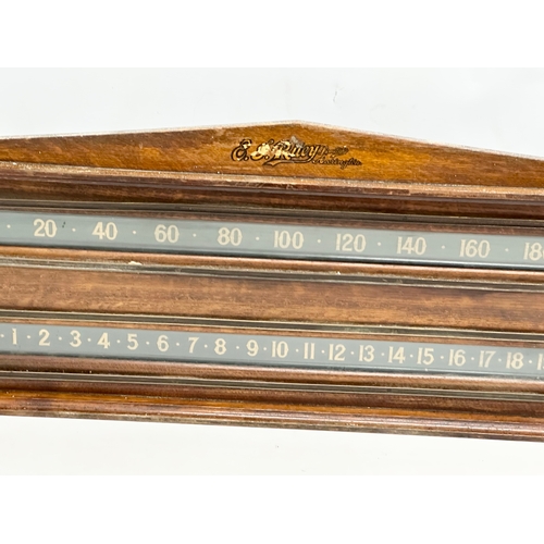 67 - E. J. Riley Limted Accrington. A Late 19th/Early 20th Century oak framed billiard scoreboard. 93x40.... 