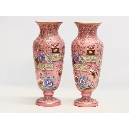 7 - A pair of large good quality Late 19th Century French pink opaline glass baluster vases. With emboss... 