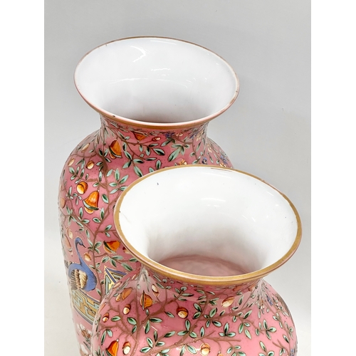 7 - A pair of large good quality Late 19th Century French pink opaline glass baluster vases. With emboss... 