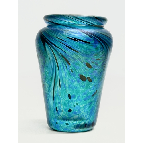 48 - A Late 20th Century Midsummer Glassmakers iridescent art glass vase. 10.5cm.