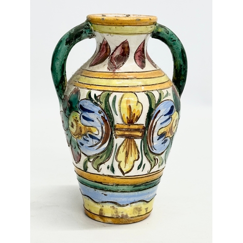 26 - A pair of Late 18th Century Italian Majolica Faience pots. Glazed terracotta, with 2 handles. Circa ... 