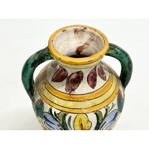 26 - A pair of Late 18th Century Italian Majolica Faience pots. Glazed terracotta, with 2 handles. Circa ... 