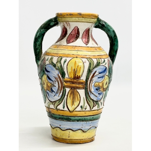 26 - A pair of Late 18th Century Italian Majolica Faience pots. Glazed terracotta, with 2 handles. Circa ... 