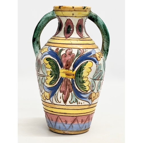 26 - A pair of Late 18th Century Italian Majolica Faience pots. Glazed terracotta, with 2 handles. Circa ... 