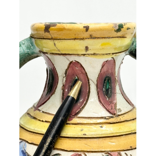 26 - A pair of Late 18th Century Italian Majolica Faience pots. Glazed terracotta, with 2 handles. Circa ... 