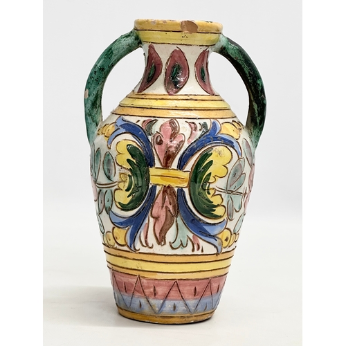 26 - A pair of Late 18th Century Italian Majolica Faience pots. Glazed terracotta, with 2 handles. Circa ... 