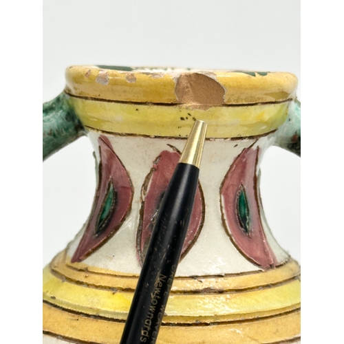 26 - A pair of Late 18th Century Italian Majolica Faience pots. Glazed terracotta, with 2 handles. Circa ... 