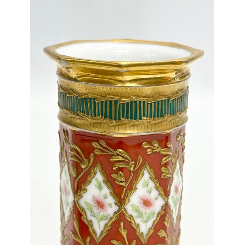 108 - Paris Porcelain. A 19th Century hand painted vase with embossed gilding, raised on 3 winged lion paw... 