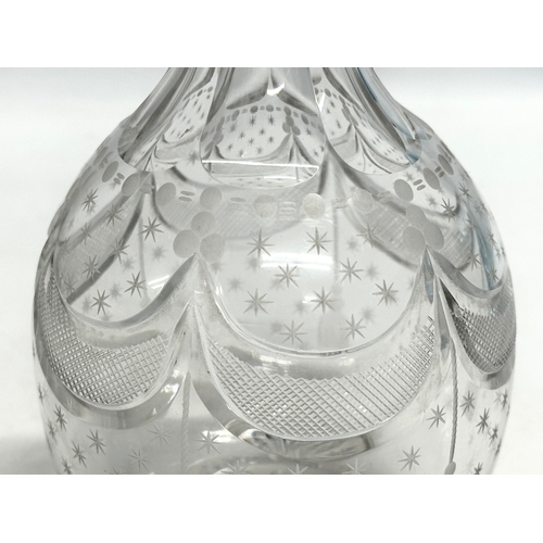 92 - A 19th Century Victorian glass decanter with etched star and draped curtain pattern bowl. 28cm