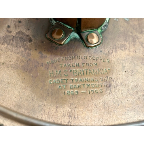 113 - H.M.S Britannia. A 19th Century copper chamberstick, made from old copper taken from H.M.S Britannia... 