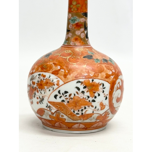 114 - 3 signed Late 19th Century Japanese Kutani porcelain bottle vases. Meiji Period (1868-1912) 18cm.