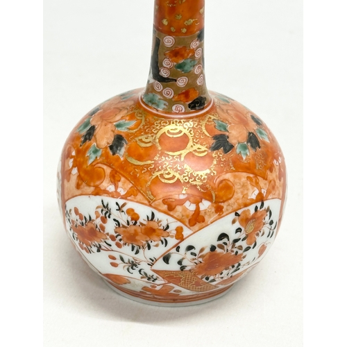 114 - 3 signed Late 19th Century Japanese Kutani porcelain bottle vases. Meiji Period (1868-1912) 18cm.