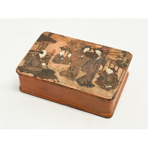 138 - 3 19th Century Japanese hand painted and inlaid lacquered boxes. 20x5.5x3cm. 11x8x5cm. 9.5x6.5x2.5cm... 