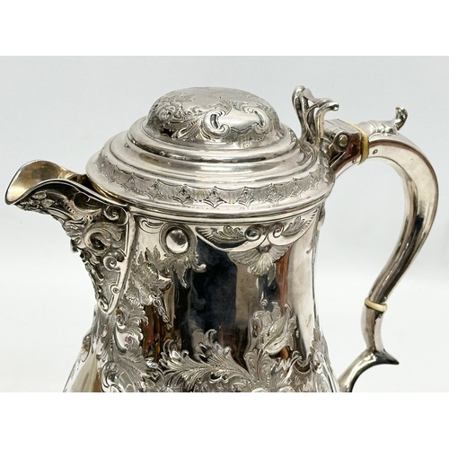 144 - A large 19th Century Martin Hall & Co silver plated tankard jug. 21x28cm.