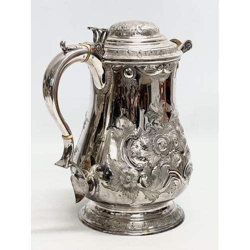 144 - A large 19th Century Martin Hall & Co silver plated tankard jug. 21x28cm.