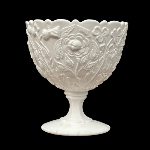 157 - Henry Greener & Co. A 19th Century milk glass compote. The Earl Beaconsfield (Disraeli) The Hero of ... 