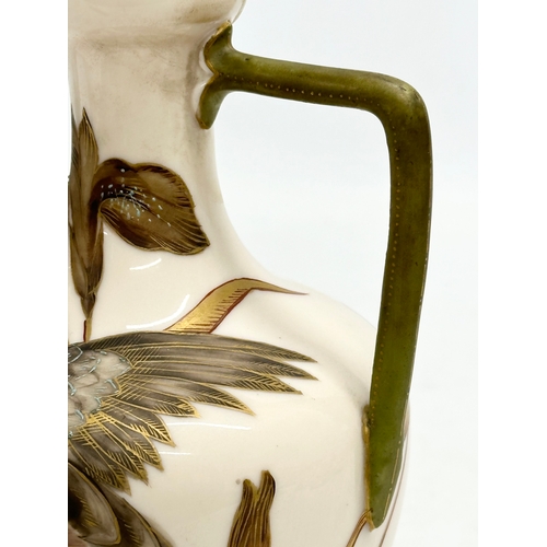 174 - A Late 19th Century hand painted pottery ewer. With bird in flight, gilt clouds and full moon on a b... 