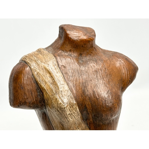 18 - A signed glazed terracotta ladies torso bust. 2 written signatures and 1 impressed signature. 24cm