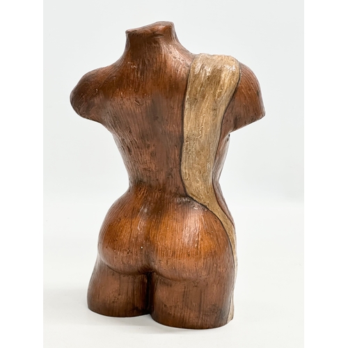 18 - A signed glazed terracotta ladies torso bust. 2 written signatures and 1 impressed signature. 24cm