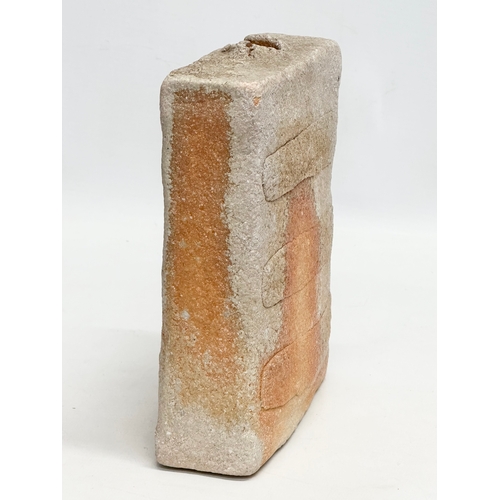 176 - A signed Mid 20th Century Japanese Shigaraki square bottle style vase. 17x5x18cm.