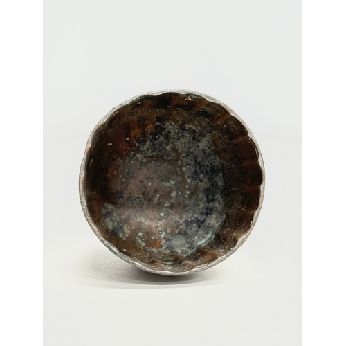 179 - A small Late 19th Century Japanese bronze pot with cover. With glass top handle, embossed wildflower... 