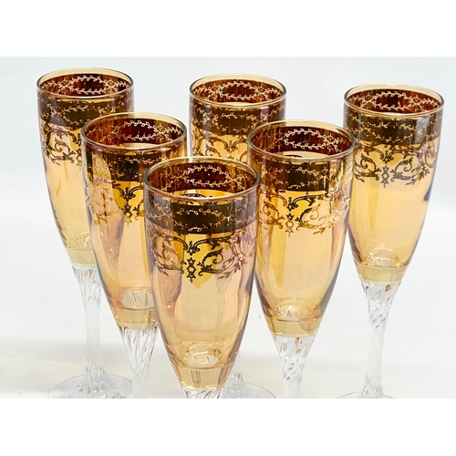 196 - A set of 6 Mid 20th Century Italian stained amber glass champagne flutes by Linea Deg. Circa 1950-19... 