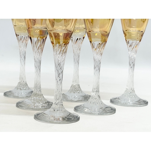 196 - A set of 6 Mid 20th Century Italian stained amber glass champagne flutes by Linea Deg. Circa 1950-19... 