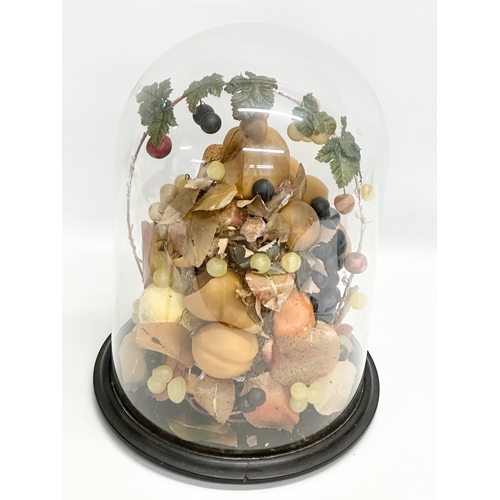 209 - A large Late 19th Century waxed fruit display in domed glass case. 33x50cm