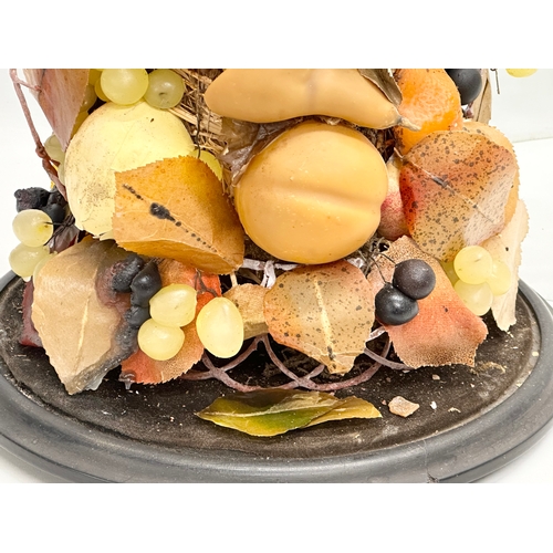 209 - A large Late 19th Century waxed fruit display in domed glass case. 33x50cm