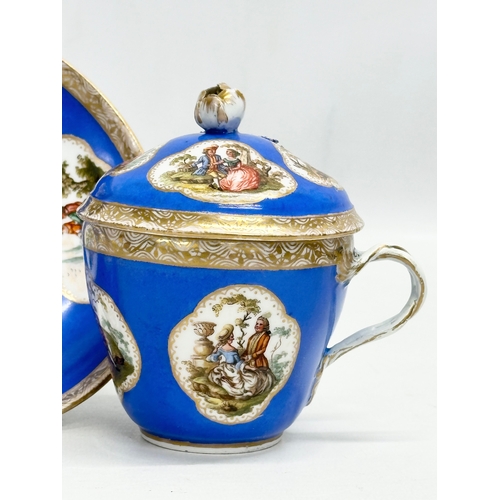 210 - A Late 19th Century Meissen porcelain Tremblesus chocolate cup with cover and saucer.