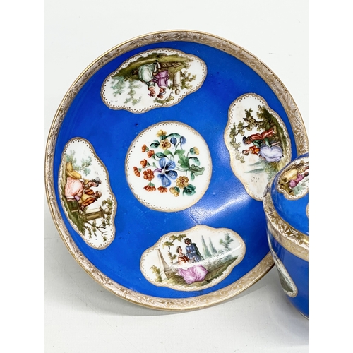 210 - A Late 19th Century Meissen porcelain Tremblesus chocolate cup with cover and saucer.