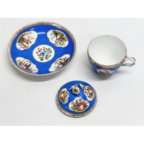 210 - A Late 19th Century Meissen porcelain Tremblesus chocolate cup with cover and saucer.